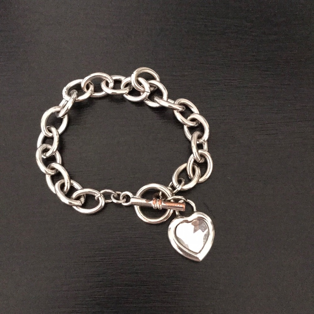 Silver Clasp Bracelet w/ Heart Charm